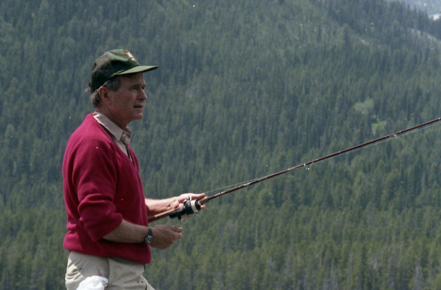 President George W. Bush fishing — Presidential Library photograph, public domain